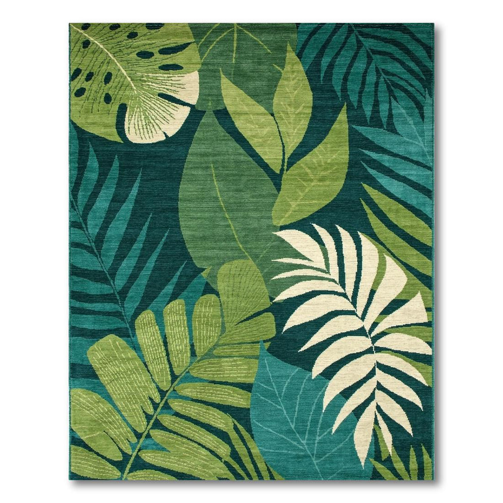 Teal-Green Tropical Leaf Rug