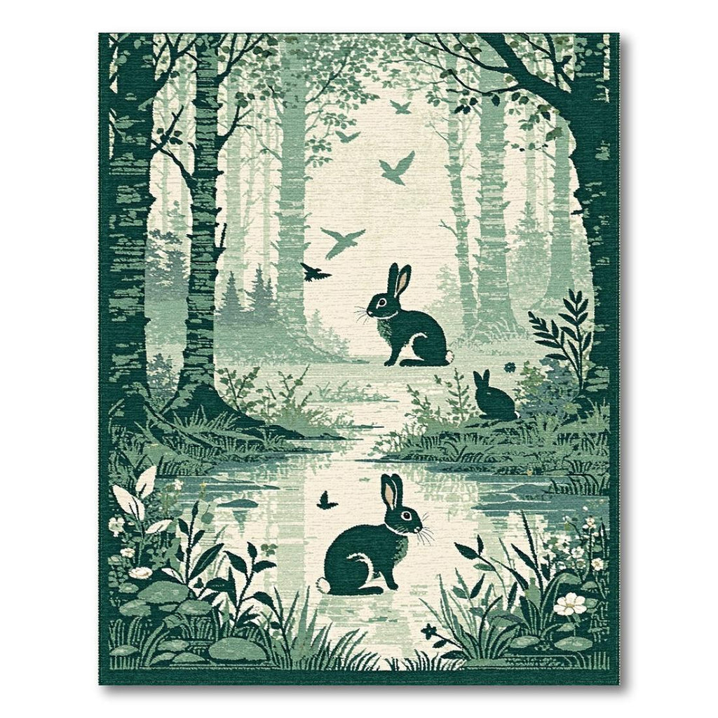 Teal-Green Woodland Serene Rug(Gray)