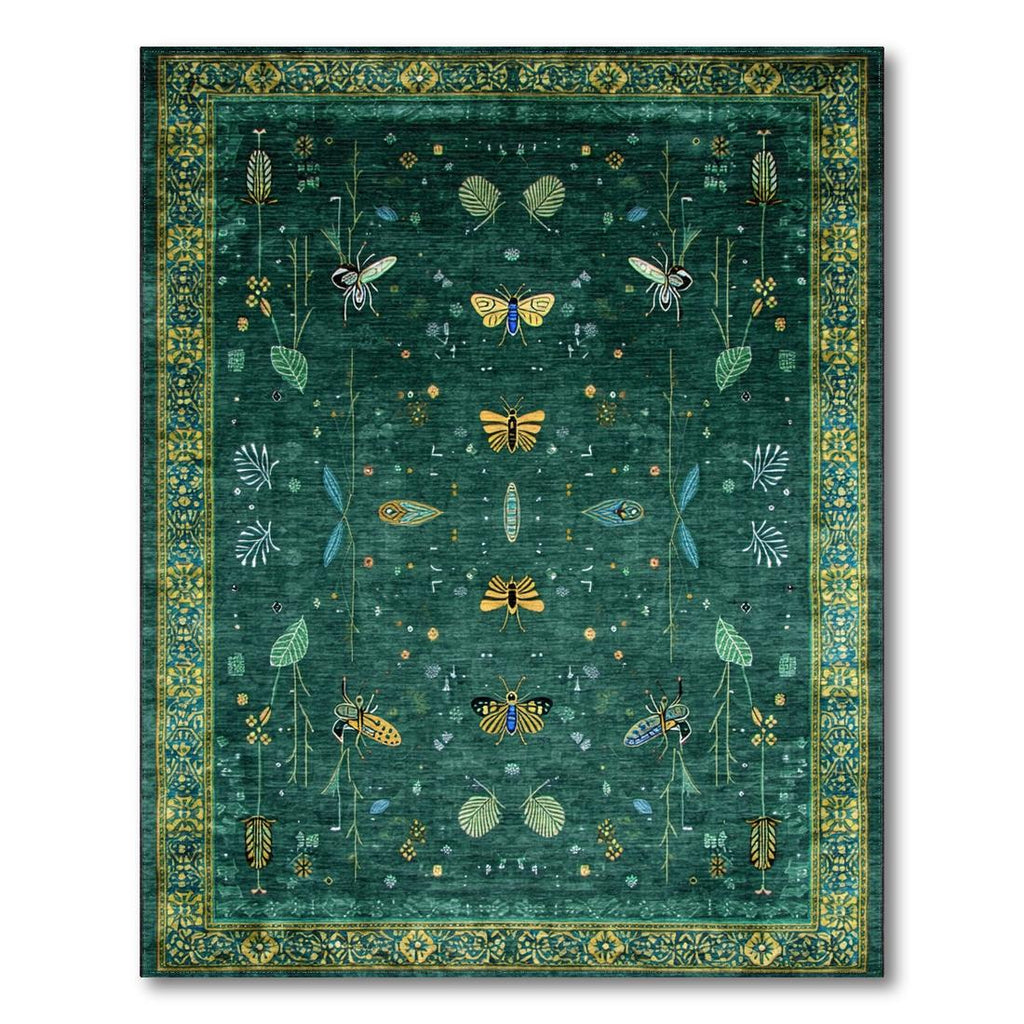 Teal Insect & Floral Whimsical Rug(Green)