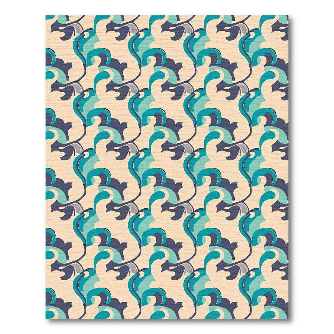 Teal Navy Wavy Modern Rug(Beige)