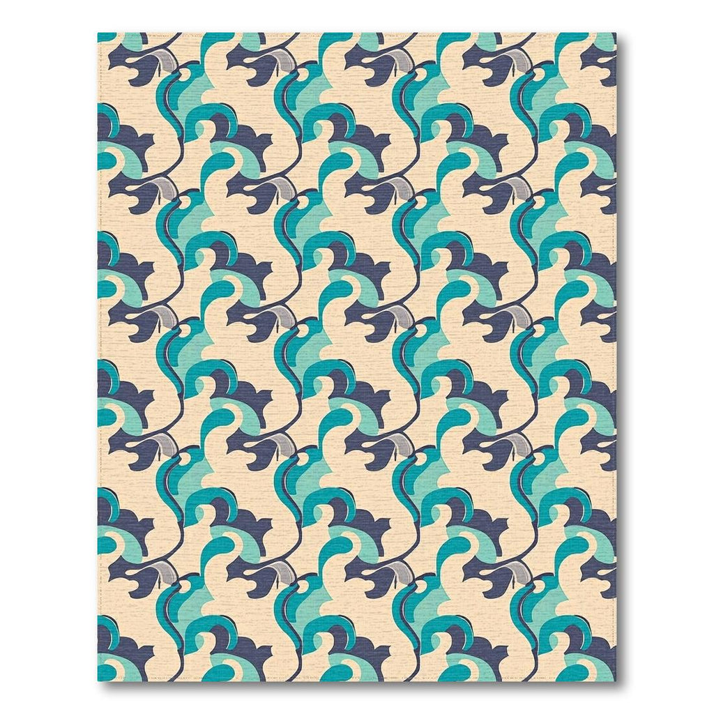 Teal Navy Wavy Modern Rug(Beige)