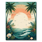 Teal Orange Tropical Sunset Coastal Rug