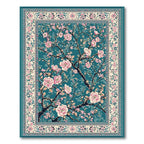 Teal Pink Blossom Branches Serene Rug(Blue)