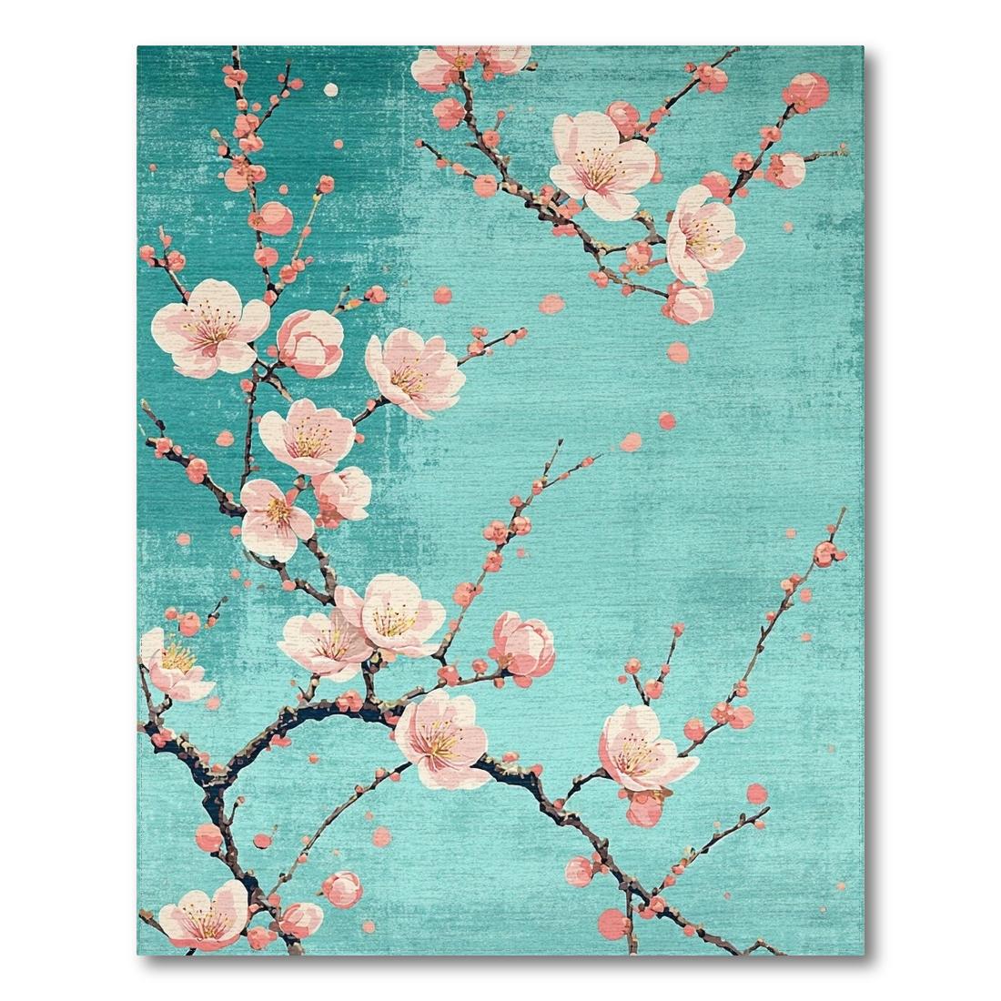 Teal Pink Cherry Blossom Serene Rug(Blue)