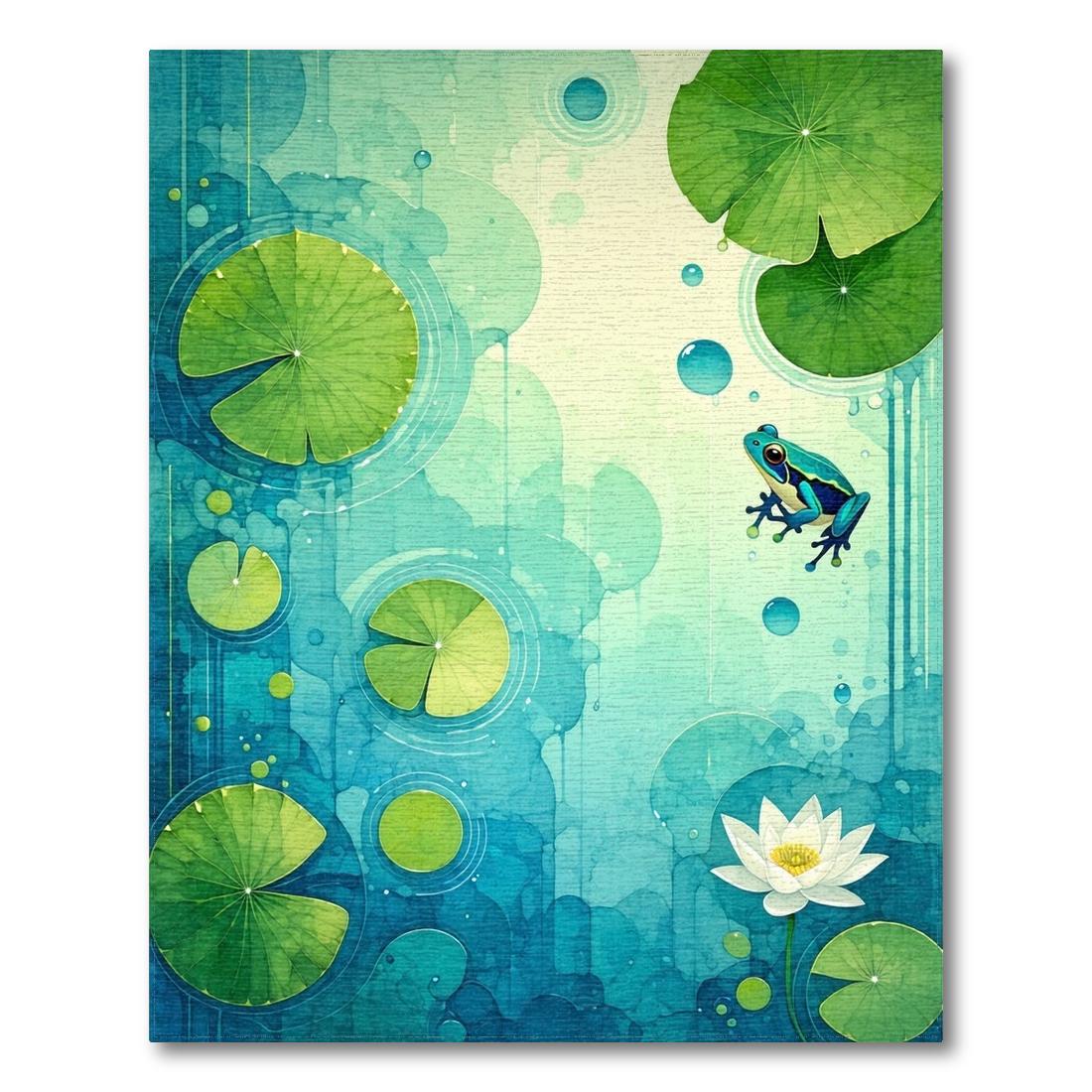 Teal Serene Aquatic Lily Pad Rug(Blue)