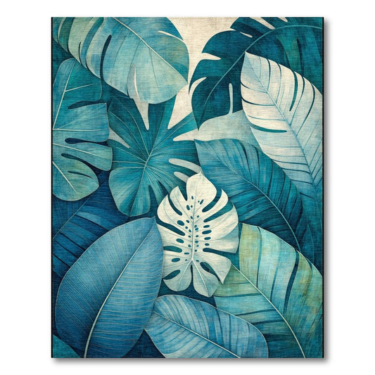 Teal Tropical Leaf Serene Rug(Teal)
