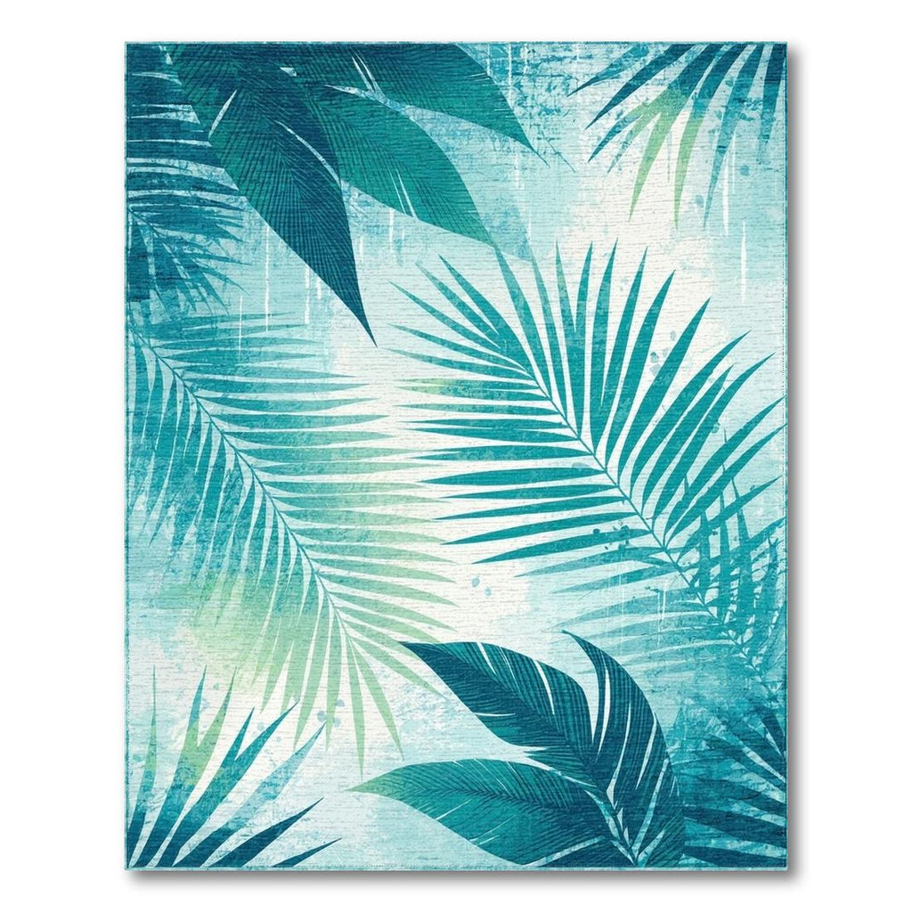 Teal Tropical Palm Leaf Refreshing Rug