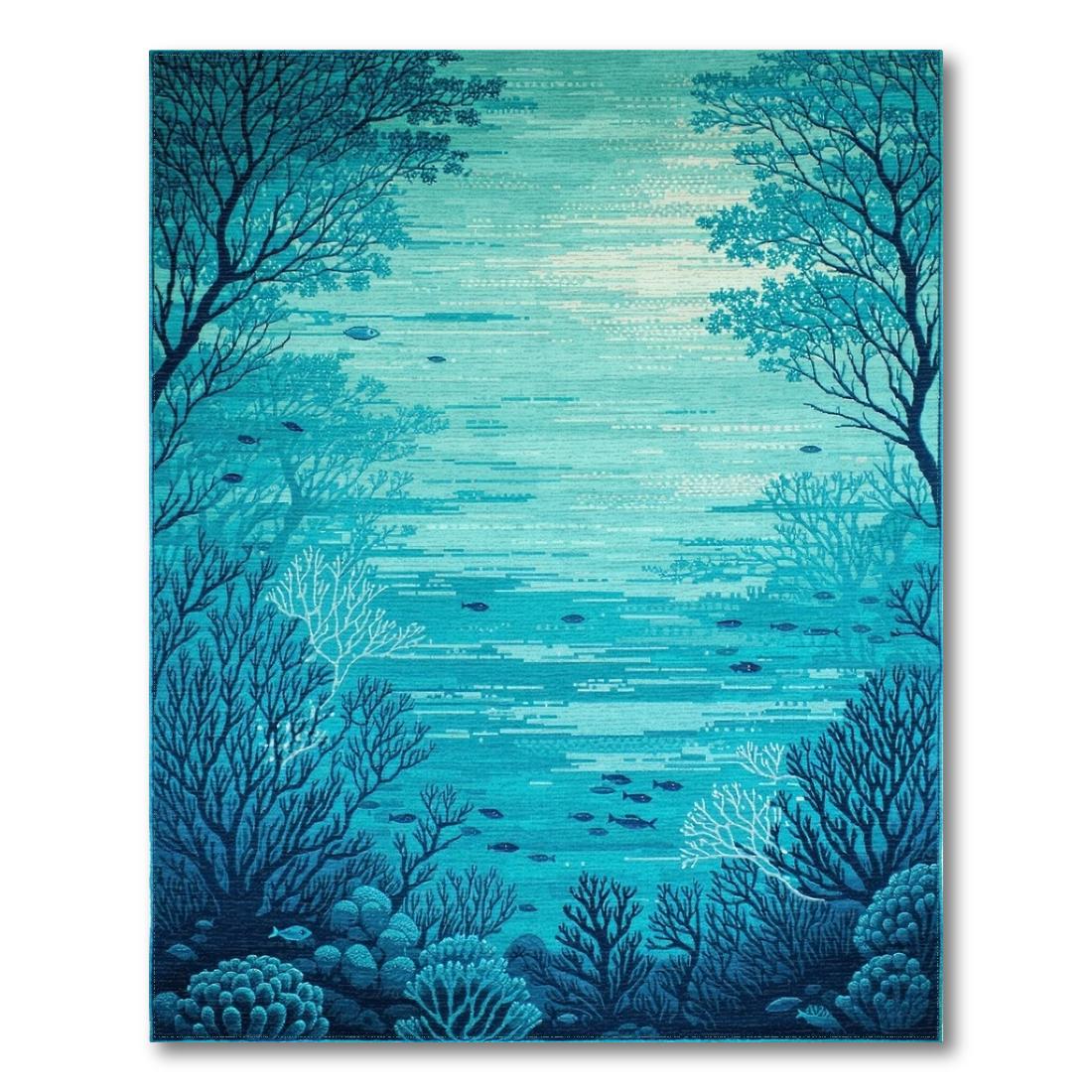 Teal Underwater Coral Reef Tranquil Rug