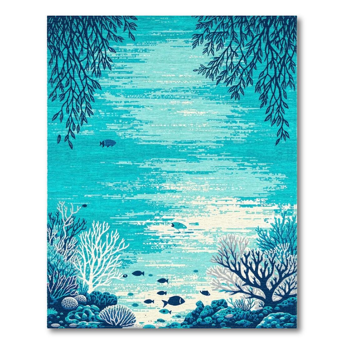 Teal Underwater Tranquility Rug(Blue)