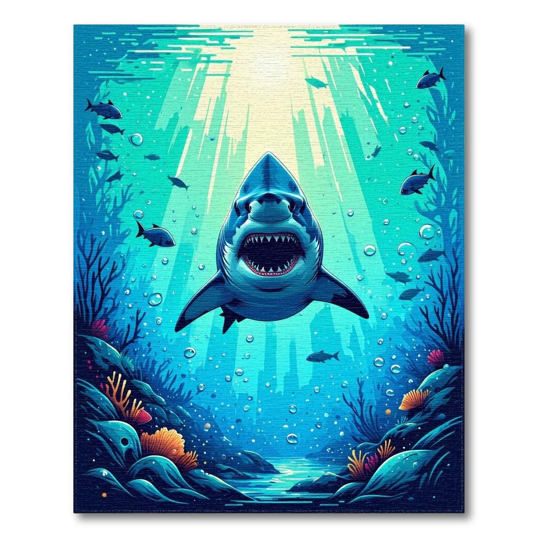 Teal Underwater Vibrant Shark Rug