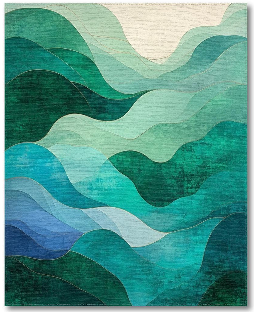 Teal and Green Wave Rug