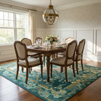Teal and Gold Floral Botanical Rug