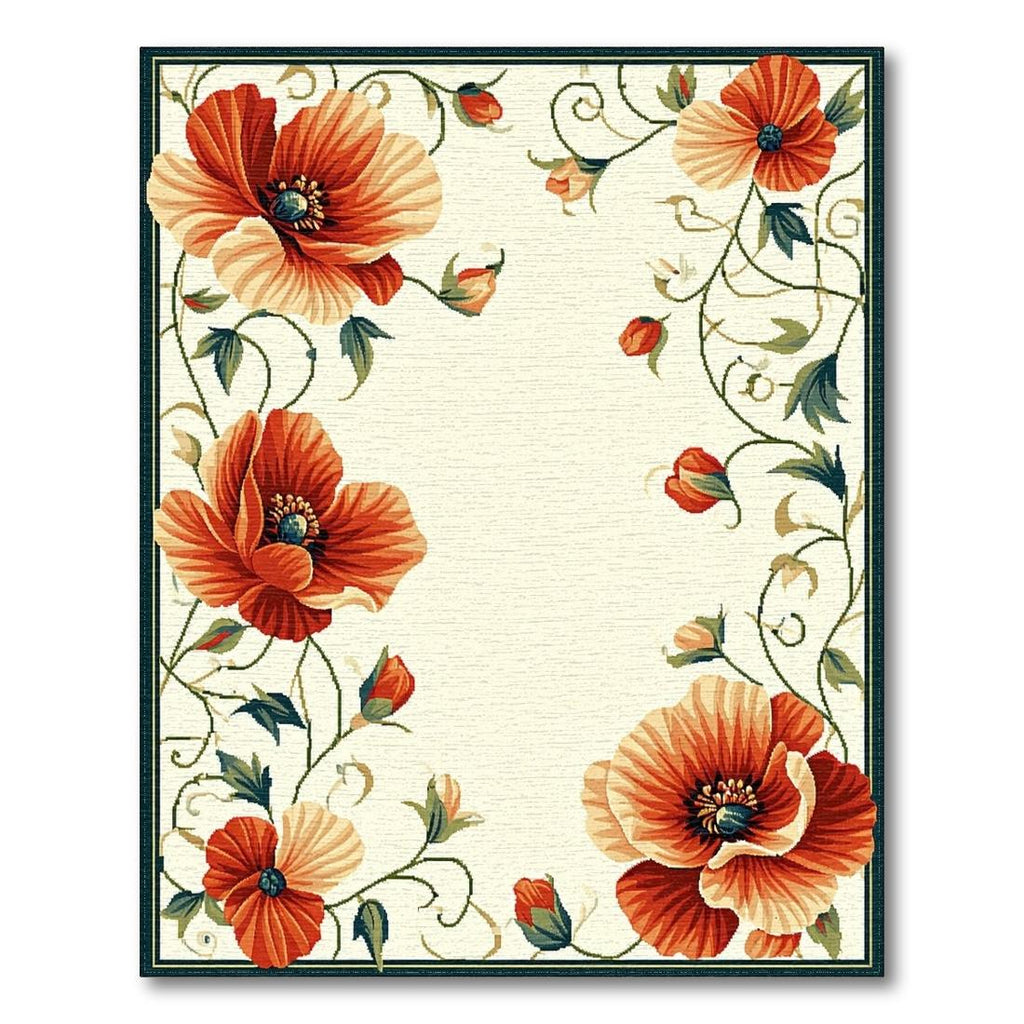 Terracotta Cream Floral Romantic Rug(Red)