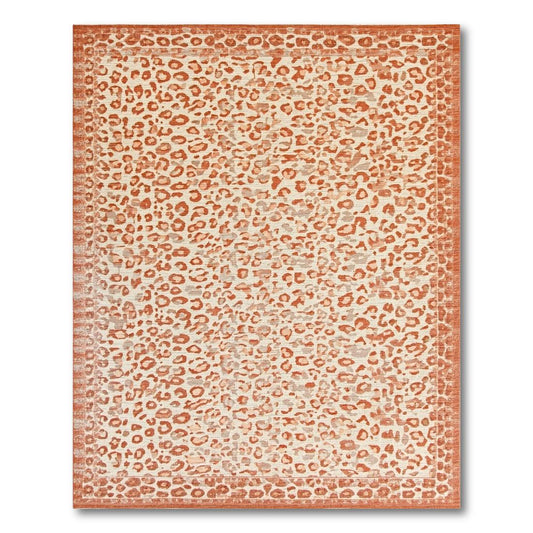 Terracotta Leopard Print Vibrant Rug(Orange)