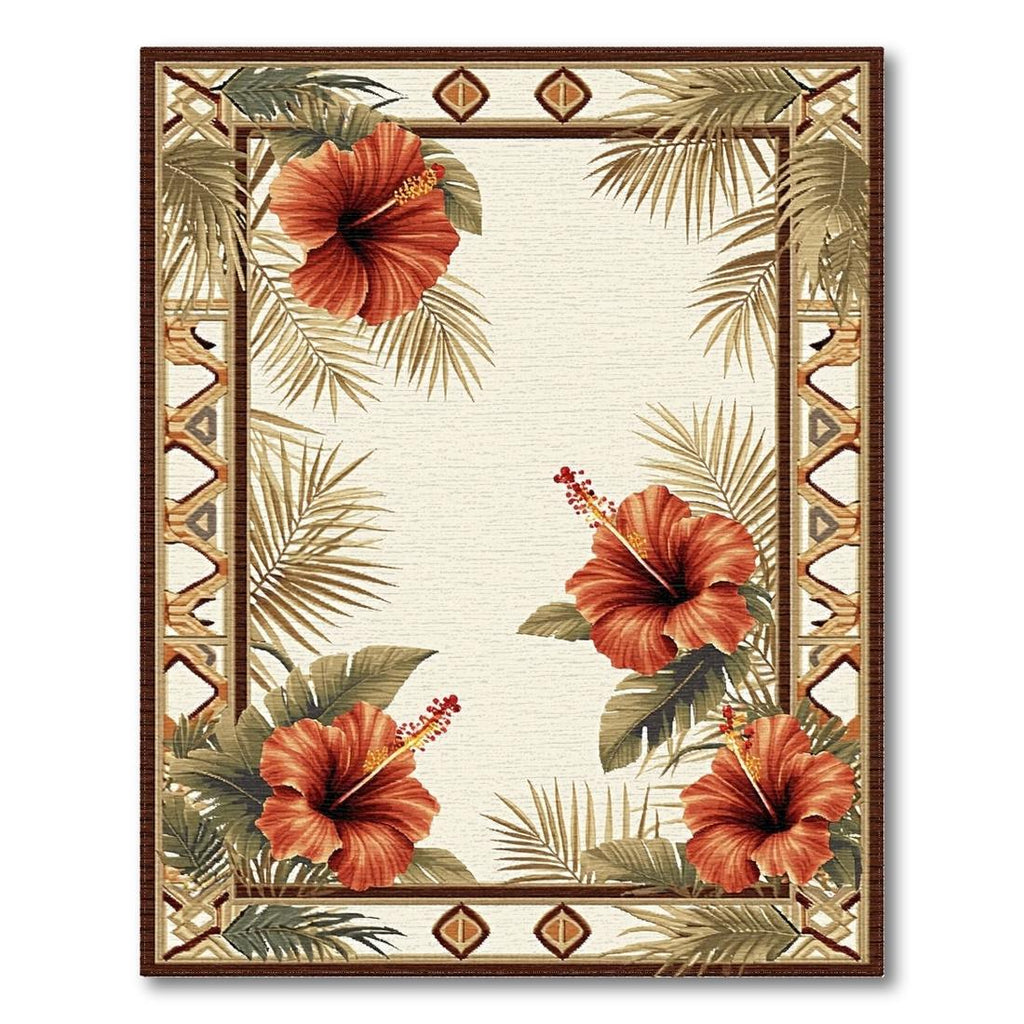 Terracotta Tropical Hibiscus Border Rug(Beige)