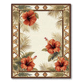 Terracotta Tropical Hibiscus Border Rug(Beige)