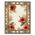Terracotta Tropical Hibiscus Border Rug(Beige)