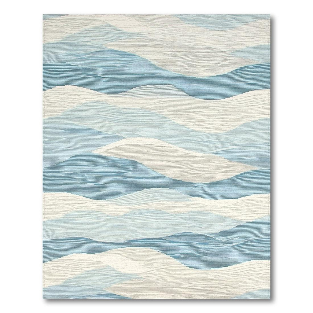 Tranquil Blue and White Wave Rug
