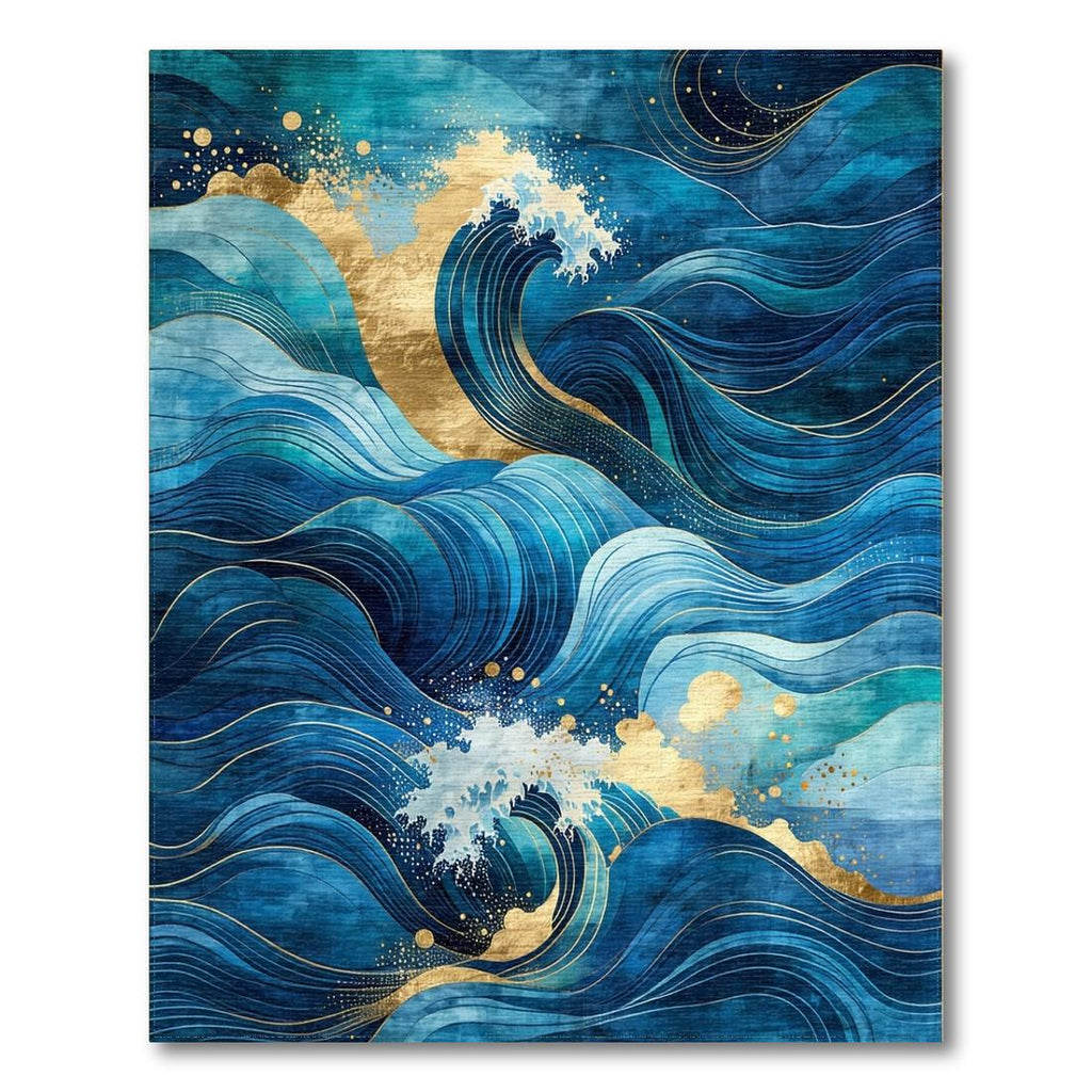 Tranquil Blue Gold Wave Rug