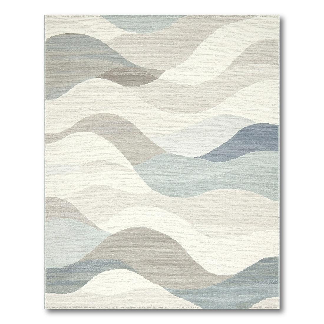 Tranquil Blue-Grey Wave Rug(Beige)