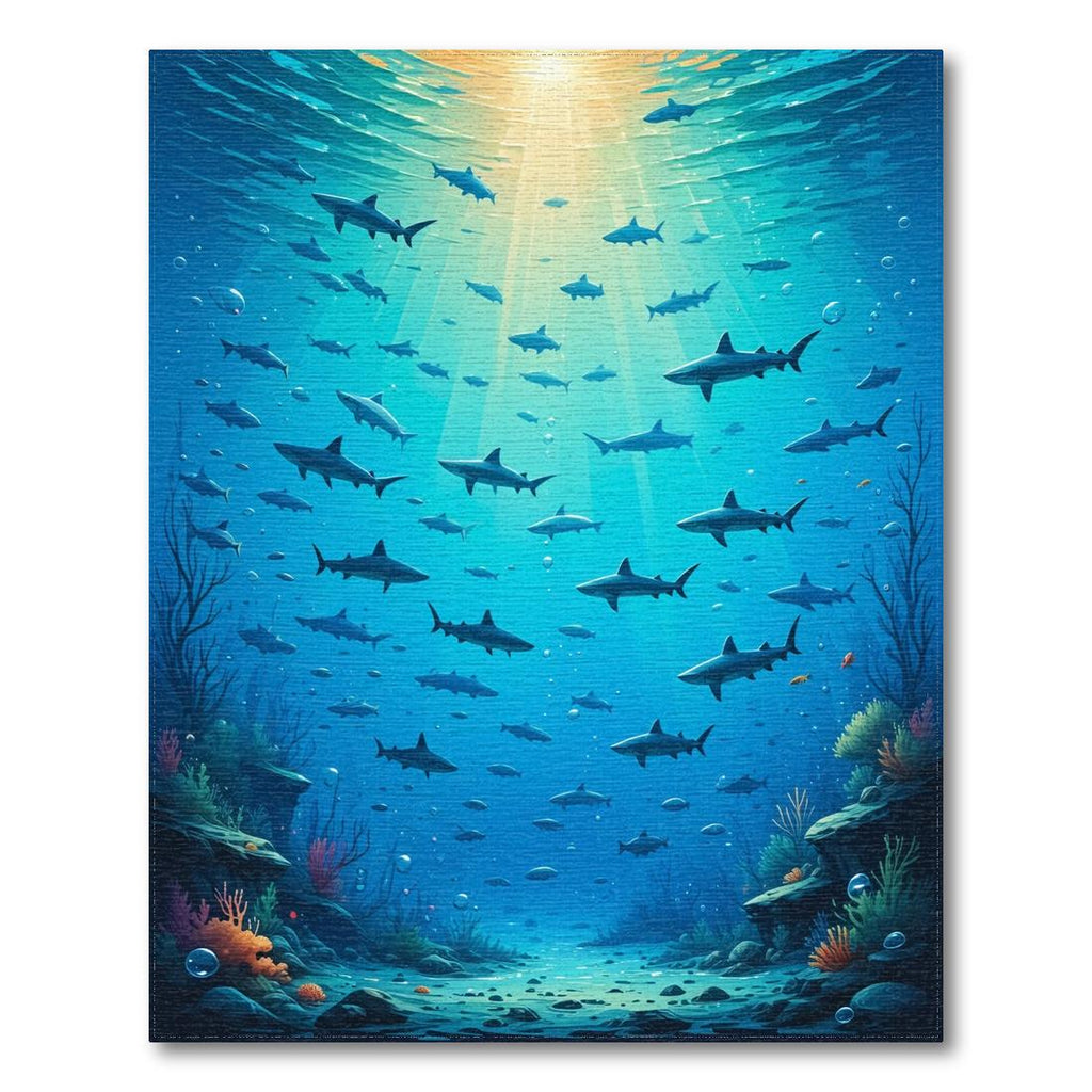 Tranquil Blue Shark School Rug(Blue)