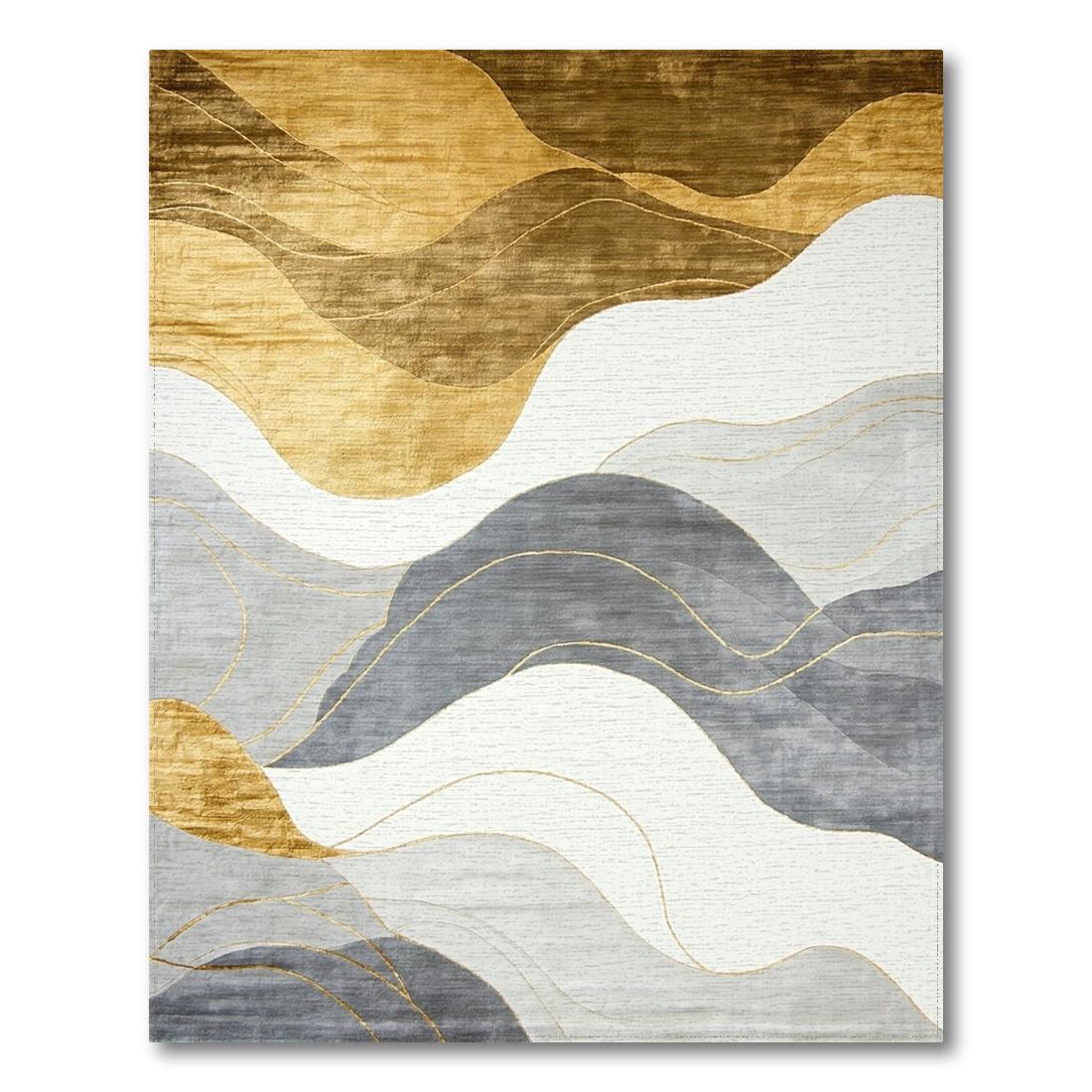 Tranquil Gold Gray Wave Rug