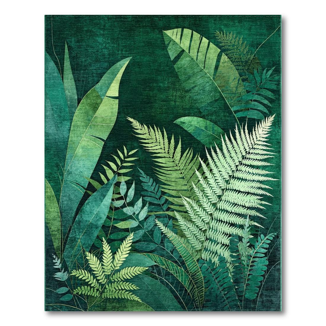 Tranquil Green Tropical Leaves Rug