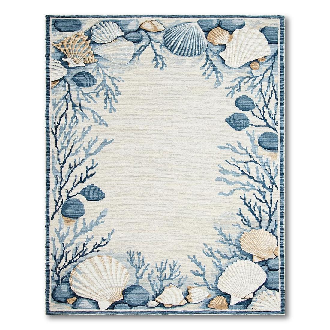 Tranquil Seashell Coral Border Rug(Ivory)