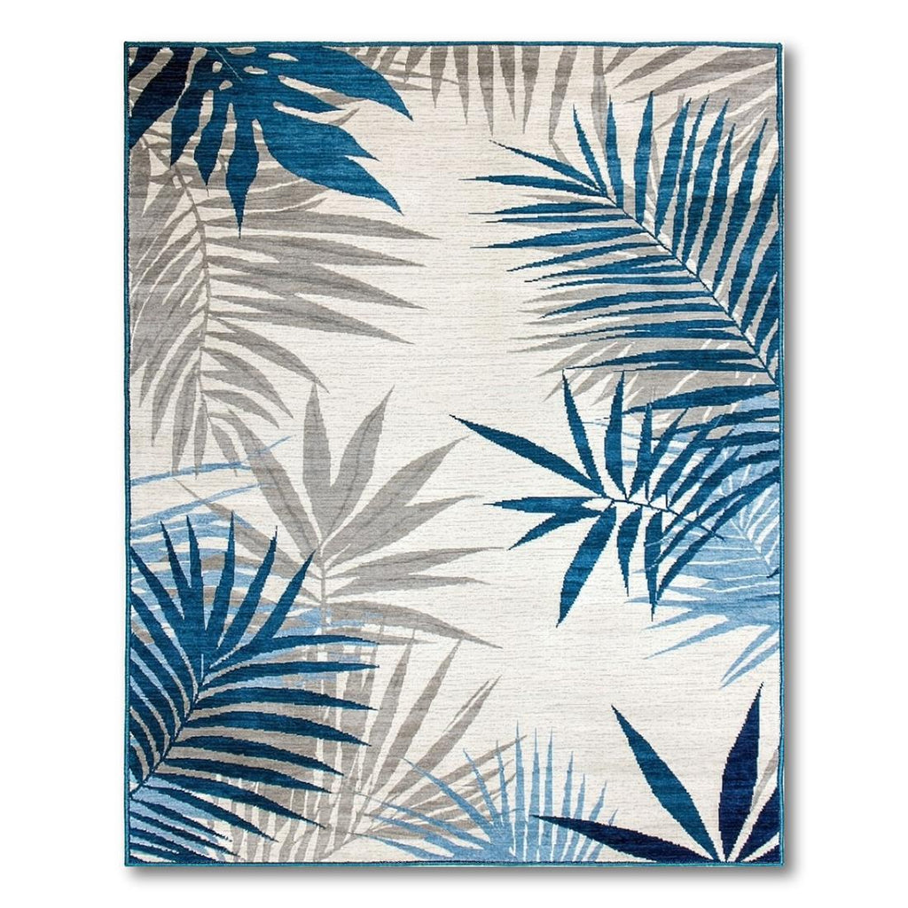 Tropical Blue Palm Leaf Rug
