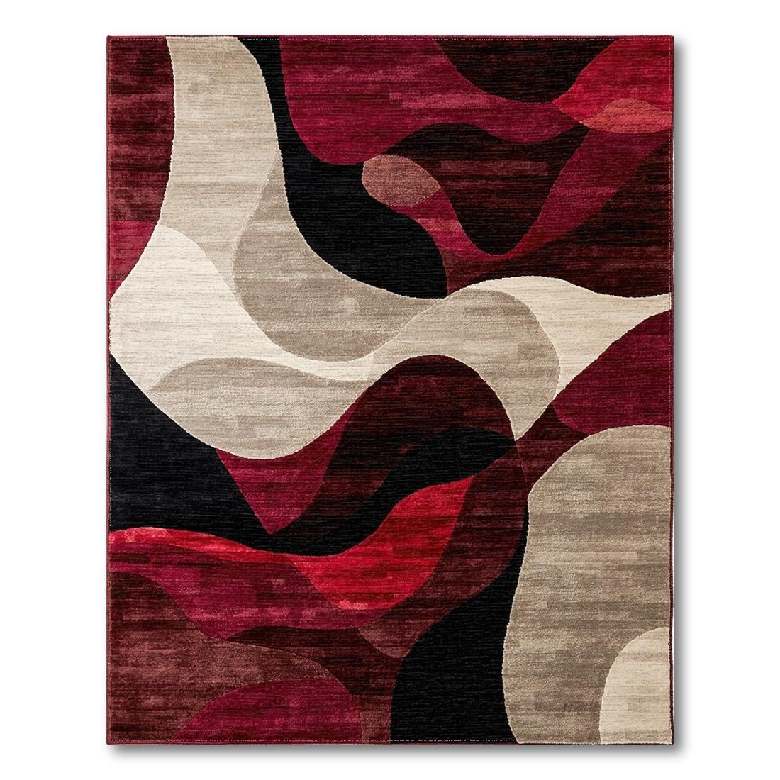 Vibrant Abstract Flow Red Black Beige Rug