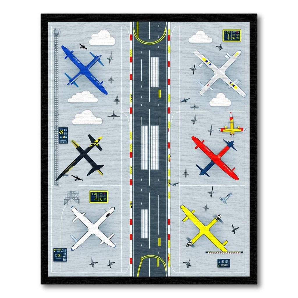 Vibrant Aviation Runway Playful Rug(Gray)