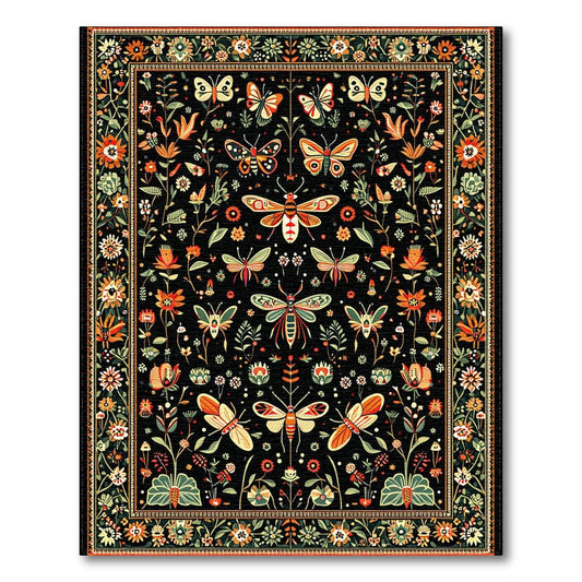Vibrant Black Butterfly Floral Rug(Black)