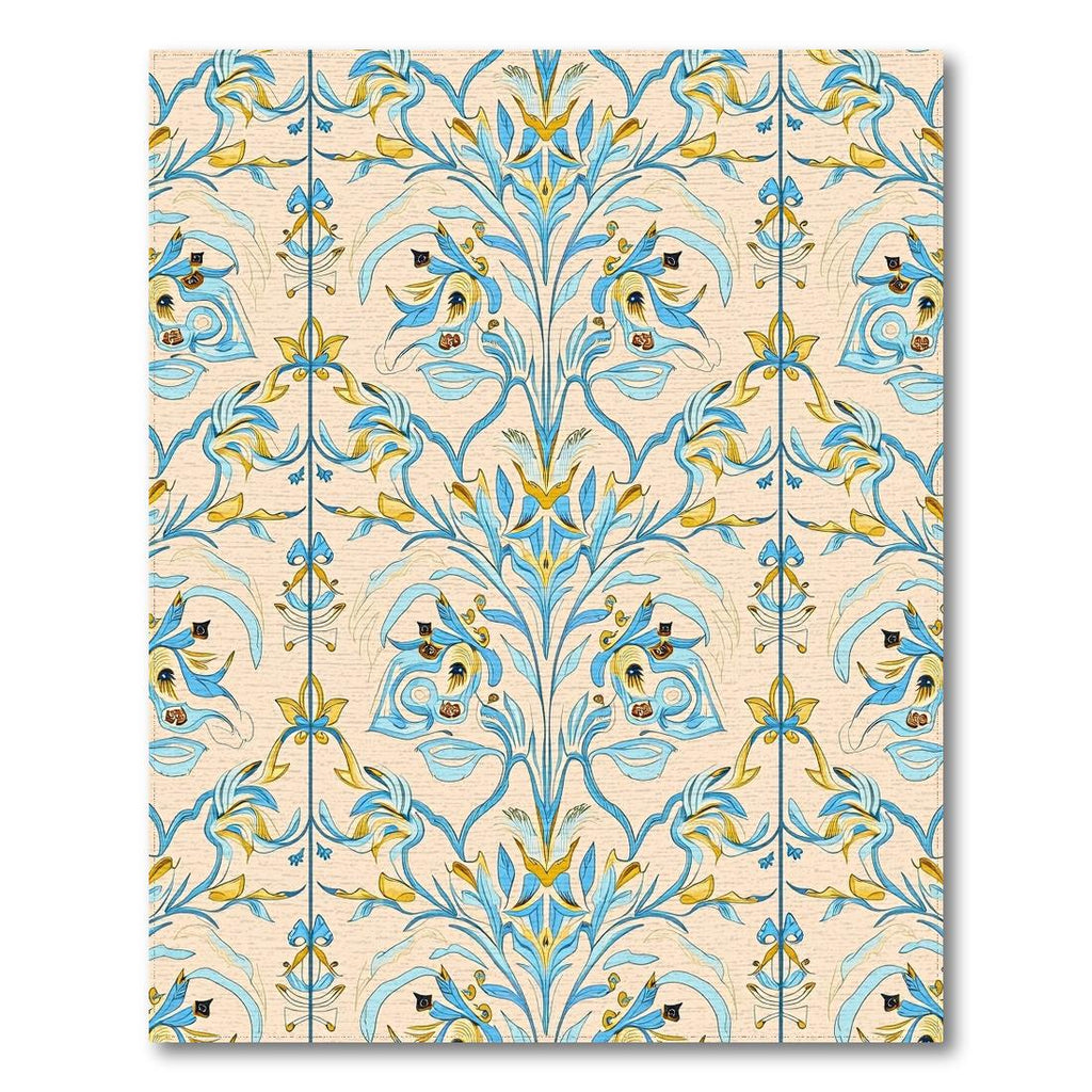 Vibrant Blue-Gold Floral Rug(Ivory)