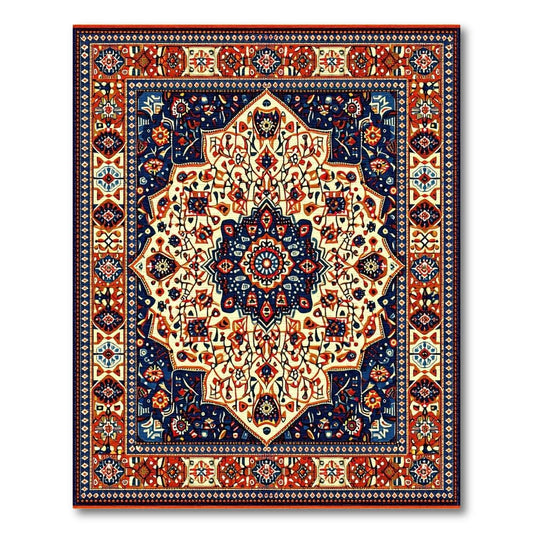 Vibrant Blue Red Ornate Medallion Rug(Red)