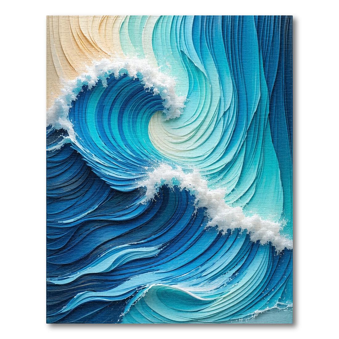 Vibrant Blue Wave Coastal Rug(Blue)