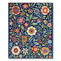 Vibrant Cheerful Navy Floral Rug(Navy)