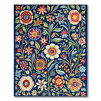 Vibrant Cheerful Navy Floral Rug(Navy)