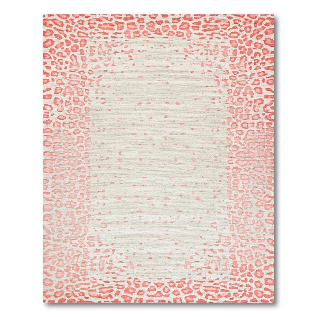Vibrant Coral Leopard Print Rug(Pink)