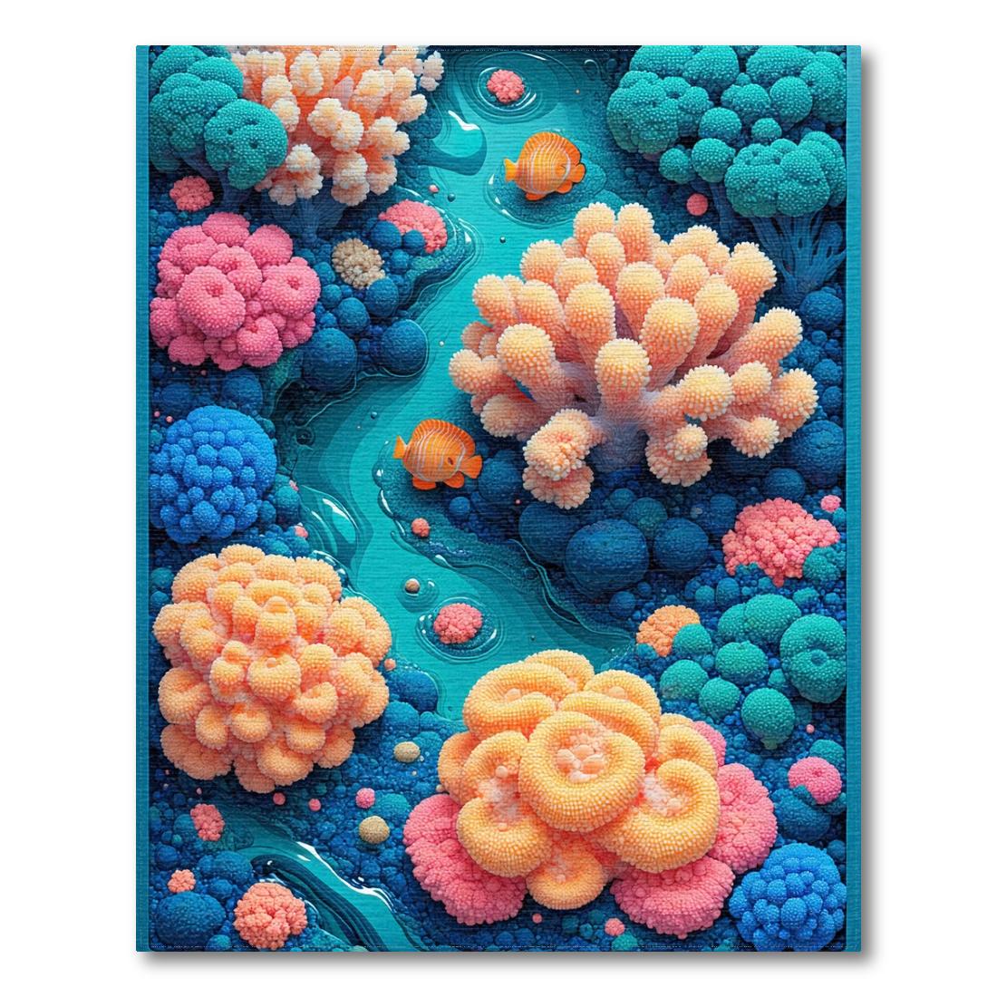 Vibrant Coral Reef Teal Rug