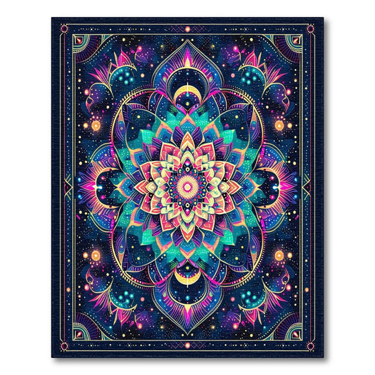 Vibrant Cosmic Mandala Rug(Blue)