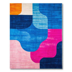 Vibrant Curved Abstract Blue-Pink Rug