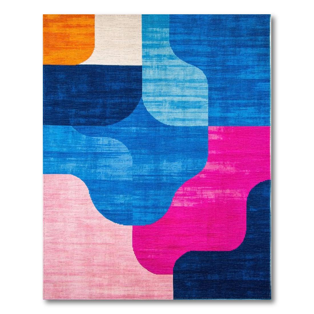 Vibrant Curved Abstract Blue-Pink Rug