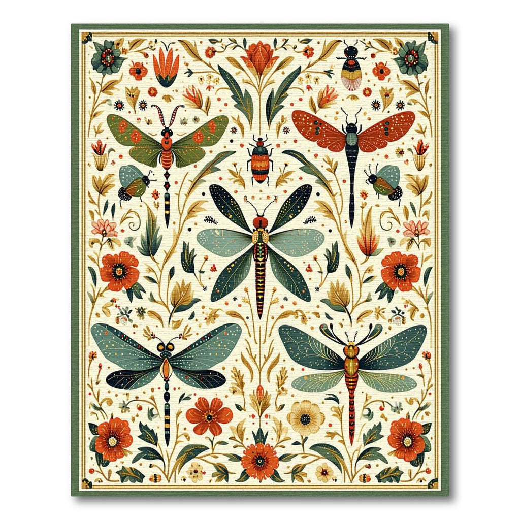 Vibrant Earth-Toned Insect Floral Whimsical Rug(Yellow)
