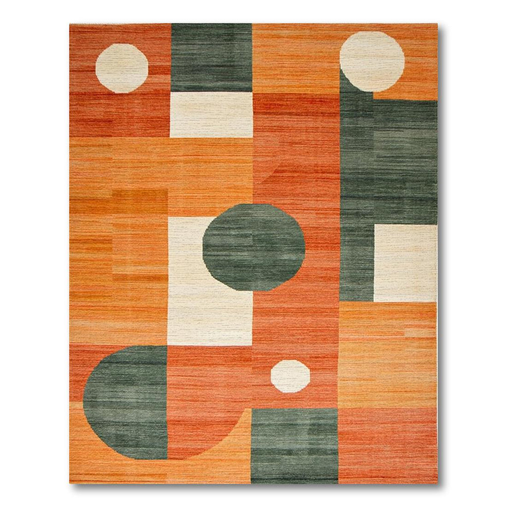 Vibrant geometric orange and gray rug