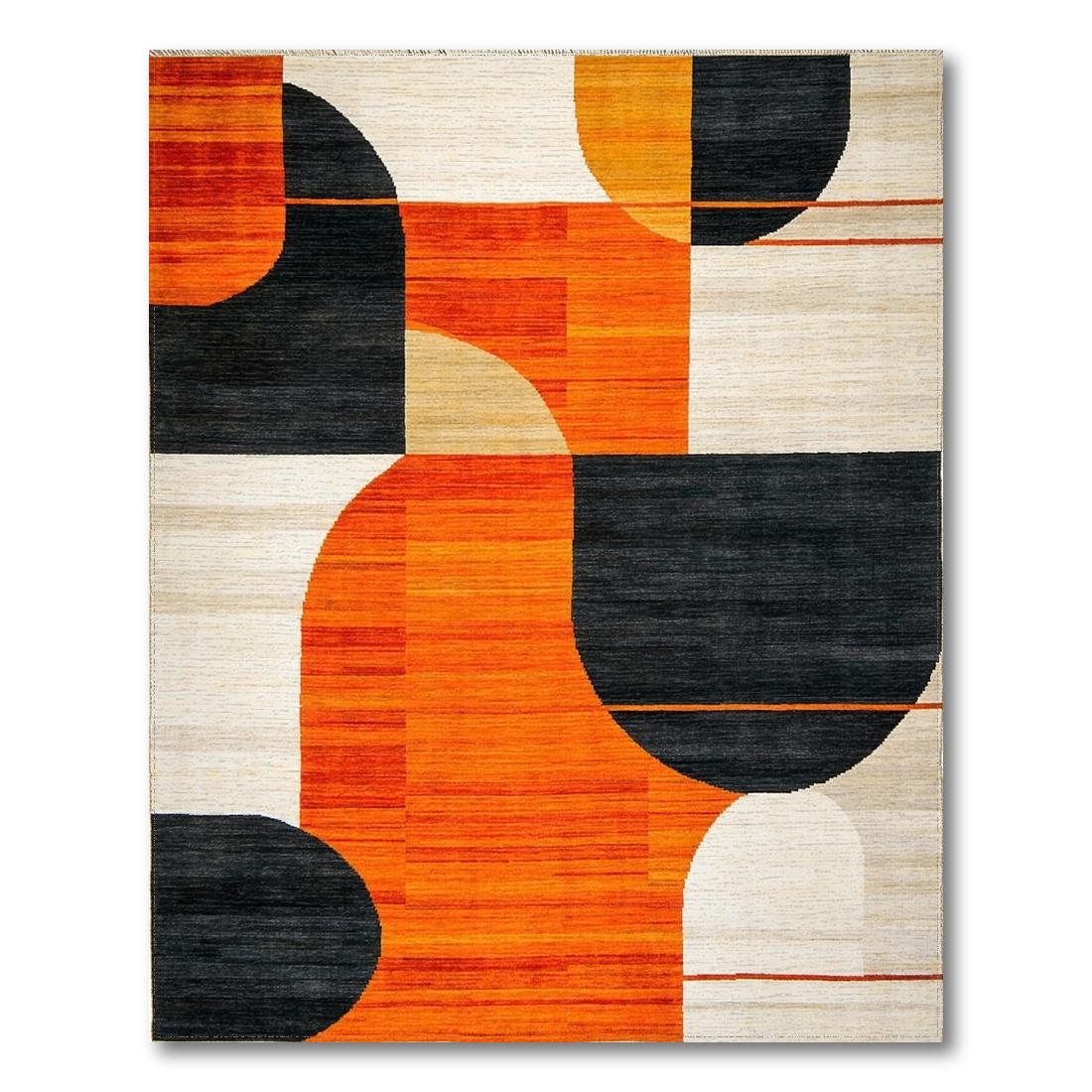 Vibrant Geometric Orange Black Rug(Orange)