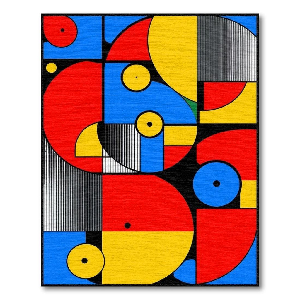 Vibrant Geometric Red Blue Yellow Rug