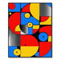 Vibrant Geometric Red Blue Yellow Rug