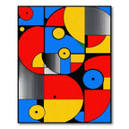 Vibrant Geometric Red Blue Yellow Rug