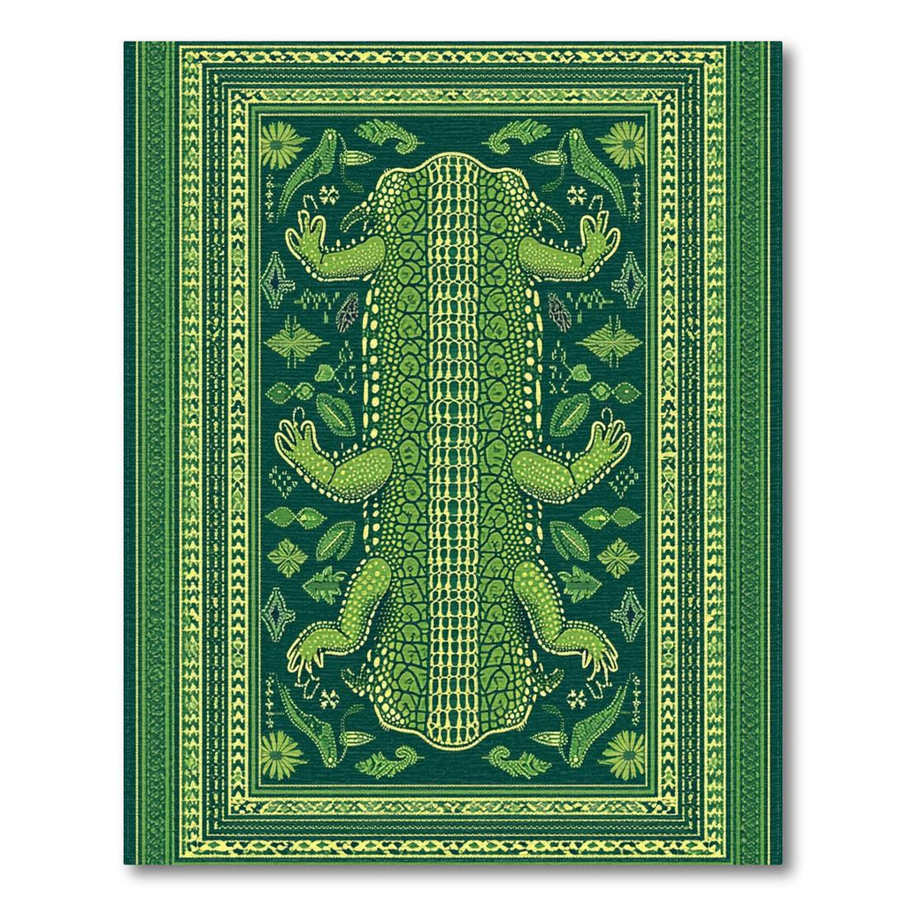 Vibrant Green Alligator & Floral Print Rug(Green)