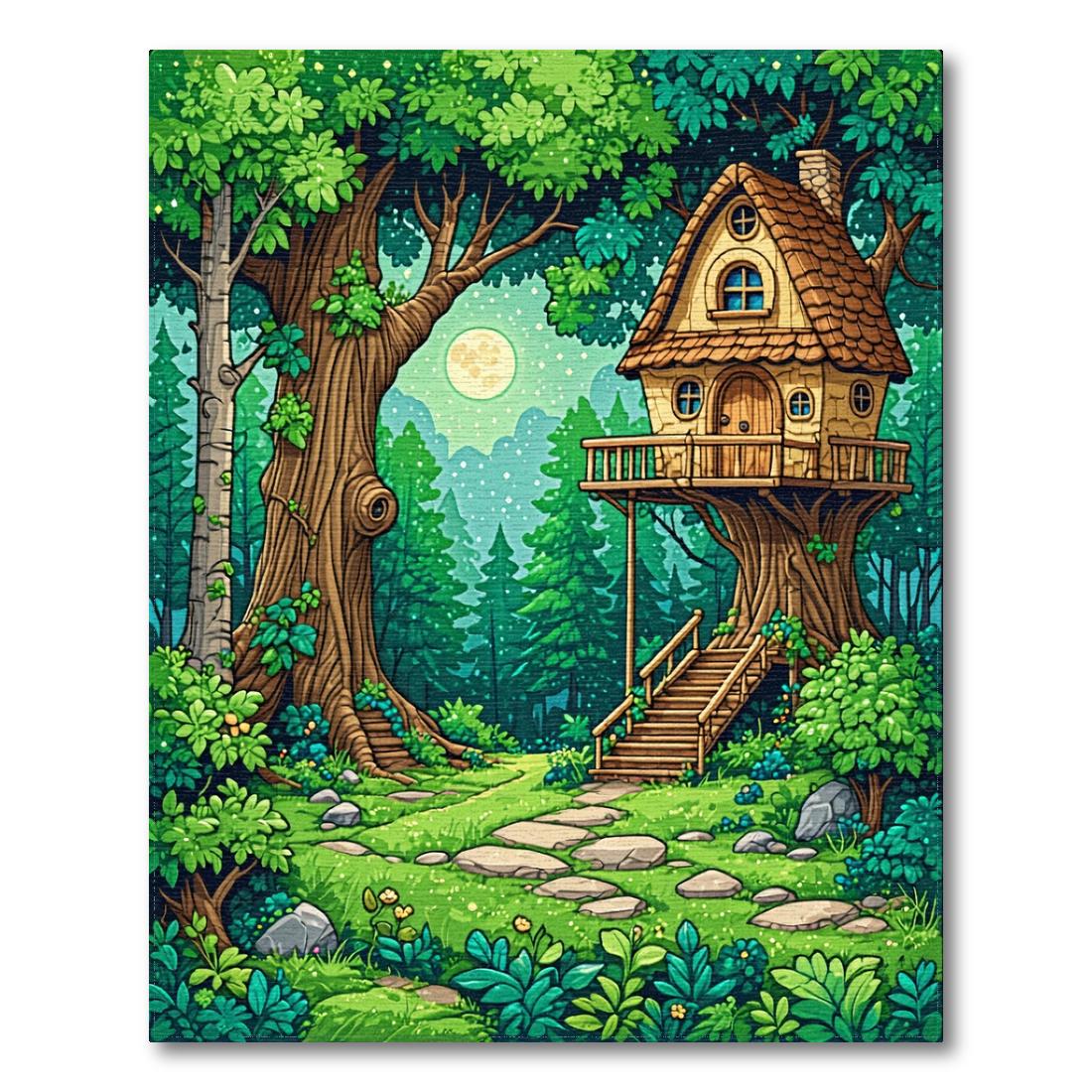 Vibrant Green Enchanted Forest Treehouse Rug(Green)